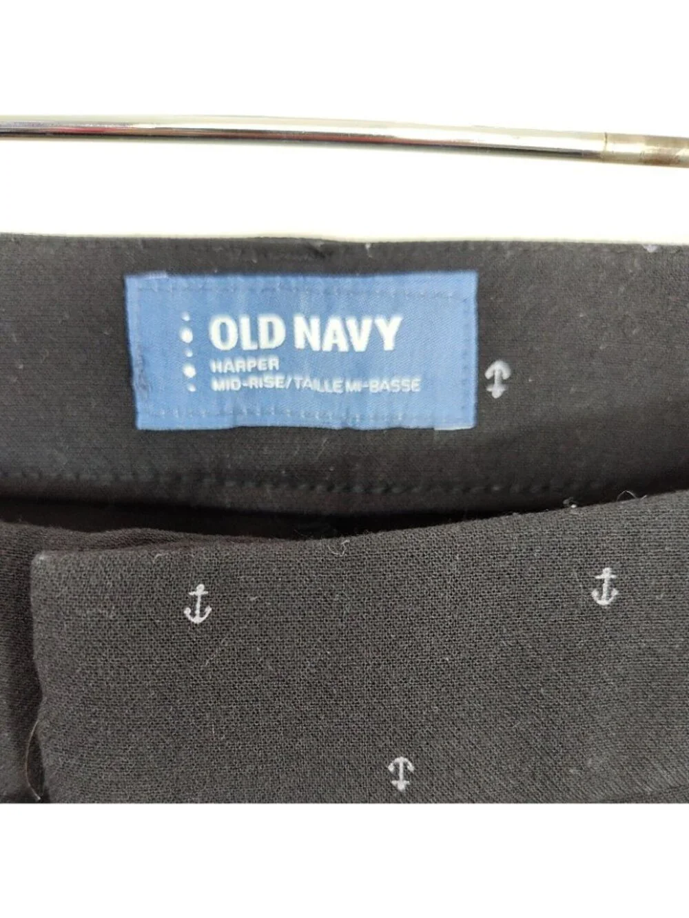 Old Navy Black Harper Mid-Rise Pants Ankle Crop Women Size 4 Nautical Anchor - Picture 7 of 9